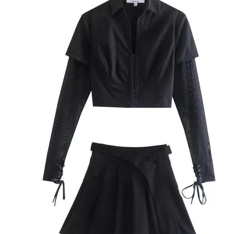 Women Skirt Fall Ins Lapel Shirt Skirt Outfit