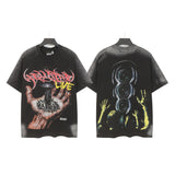 Men's t-shirt short-sleeved washed hot diamond printing g pure cotton hip hop street printing