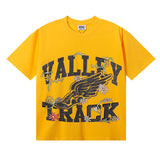 Short-sleeve t-shirt, men's, garment-washed print, 100% cotton, streetwear