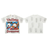 Valley t-shirt men's short-sleeved street printing hot diamond washed cotton