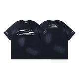 Men's short-sleeve t-shirt - washed print with hotfix rhinestones - 100% cotton - premium quality