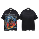 Godspeed t-shirt short-sleeved men's washed cotton printing hot diamond holes street clothing