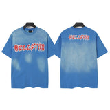 Men's t-shirt short-sleeved washed hot diamond printing g pure cotton hip hop street printing