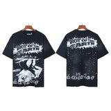 Men's short-sleeve t-shirt - washed print with hotfix rhinestones - 100% cotton - premium quality