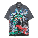 Godspeed t-shirt short-sleeved men's washed cotton printing hot diamond holes street clothing