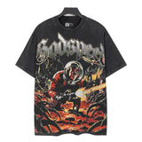 Godspeed t-shirt short-sleeved men's washed cotton printing hot diamond holes street clothing