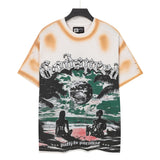 Godspeed t-shirt short-sleeved men's washed cotton printing hot diamond holes street clothing