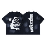Men's short-sleeve t-shirt - washed print with hotfix rhinestones - 100% cotton - premium quality