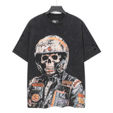 Godspeed t-shirt short-sleeved men's washed cotton printing hot diamond holes street clothing