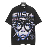 Men's t-shirt short-sleeved washed hot diamond printing g pure cotton hip hop street printing