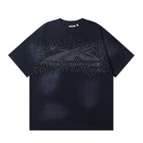 Men's short-sleeve t-shirt - washed print with hotfix rhinestones - 100% cotton - premium quality