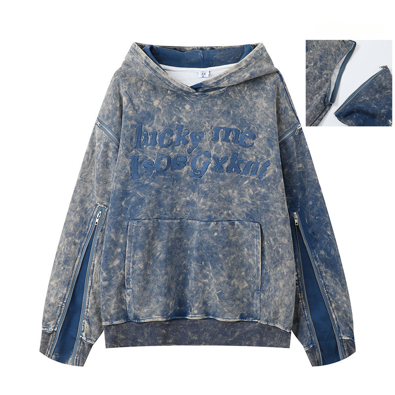 Men Hoodie Tie-Dyed Distressed Washed Hooded Sweater