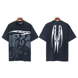 Men's short-sleeve t-shirt - washed print with hotfix rhinestones - 100% cotton - premium quality