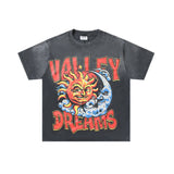 Valley t-shirt men's short-sleeved street printing hot diamond washed cotton