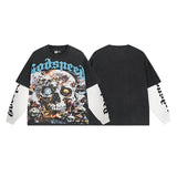 Men's long-sleeve t-shirt - washed print tee - 100% cotton