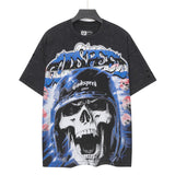 Godspeed t-shirt short-sleeved men's washed cotton printing hot diamond holes street clothing