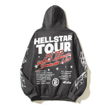 HS Hoodie Vintage Distressed Flame Graffiti Printing Velvet Padded Loose Casual