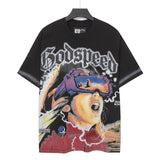 Godspeed t-shirt short-sleeved men's washed cotton printing hot diamond holes street clothing