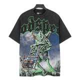 Godspeed t-shirt short-sleeved men's washed cotton printing hot diamond holes street clothing