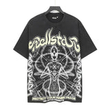 Men's t-shirt short-sleeved washed hot diamond printing g pure cotton hip hop street printing