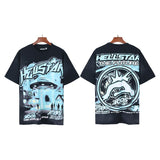 Men's short-sleeve t-shirt - washed print with hotfix rhinestones - 100% cotton - premium quality