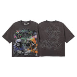 Bkys men's short-sleeve t-shirt - streetwear print, washed, rhinestone detail, 100% cotton