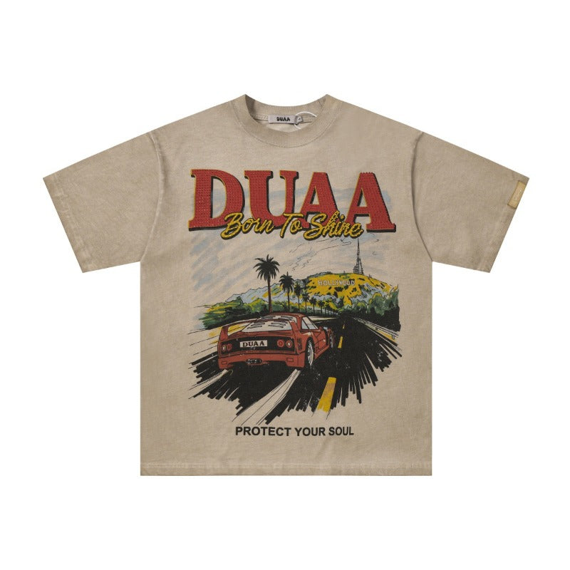 Washed and distressed printed valley vintage cotton t-shirt