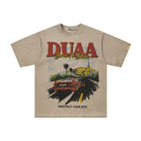Washed and distressed printed valley vintage cotton t-shirt