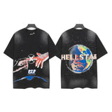 Men's t-shirt short-sleeved washed hot diamond printing g pure cotton hip hop street printing