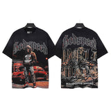 Godspeed t-shirt short-sleeved men's washed cotton printing hot diamond holes street clothing