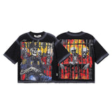 Bkys men's short-sleeve t-shirt - streetwear print, washed, rhinestone detail, 100% cotton