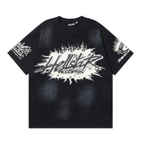 Men's short-sleeve t-shirt - washed print with hotfix rhinestones - 100% cotton - premium quality