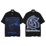 Godspeed t-shirt short-sleeved men's washed cotton printing hot diamond holes street clothing