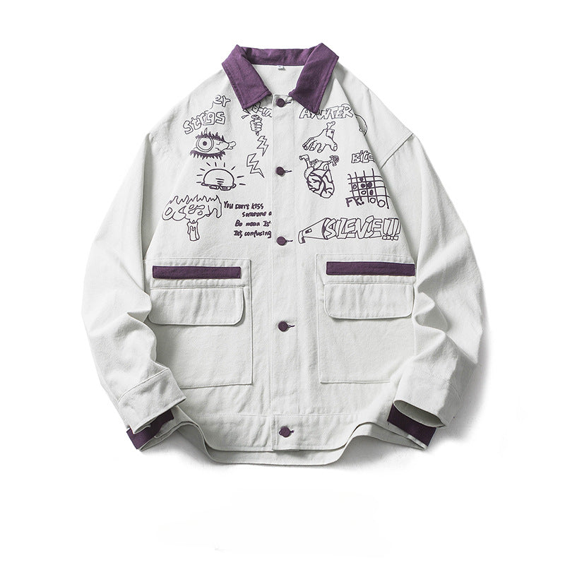 Graffiti Bomber Jacket Corduroy Jacket for Men