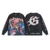Men's long-sleeve t-shirt - washed print tee - 100% cotton