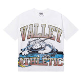 Short-sleeve t-shirt, men's, garment-washed print, 100% cotton, streetwear