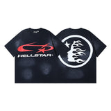 Men's short-sleeve t-shirt - washed print with hotfix rhinestones - 100% cotton - premium quality