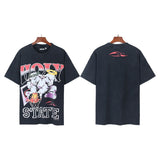 Men's short-sleeve t-shirt - washed print with hotfix rhinestones - 100% cotton - premium quality