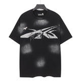 Men's t-shirt short-sleeved washed hot diamond printing g pure cotton hip hop street printing