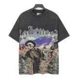 Godspeed t-shirt short-sleeved men's washed cotton printing hot diamond holes street clothing