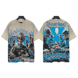 Godspeed t-shirt short-sleeved men's washed cotton printing hot diamond holes street clothing