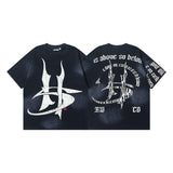 Men's short-sleeve t-shirt - washed print with hotfix rhinestones - 100% cotton - premium quality