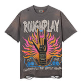 Rough play hotfix rhinestone cotton t-shirt - direct-to-garment streetwear hip-hop print