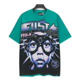 Men's t-shirt short-sleeved washed hot diamond printing g pure cotton hip hop street printing