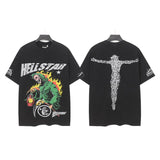 Washed and hot-drilled men's t-shirt short-sleeved g pure cotton hip hop street