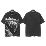Godspeed t-shirt short-sleeved men's washed cotton printing hot diamond holes street clothing
