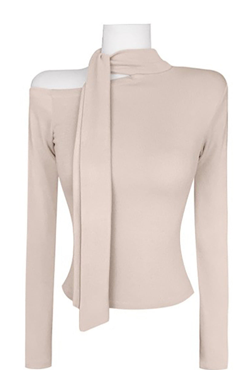 Women Long Sleeve Shirt Top Long Sleeve Bottoming Shirt Scarf Collar Spring and Autumn