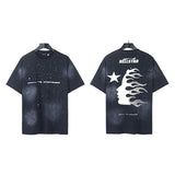 Men's short-sleeve t-shirt - washed print with hotfix rhinestones - 100% cotton - premium quality
