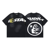 Men's short-sleeve t-shirt - washed print with hotfix rhinestones - 100% cotton - premium quality