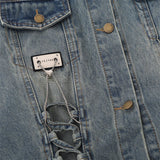 Men Denim Jacket Men's Loose Wash Raw Edge Distressed Denim Clothes Jacket